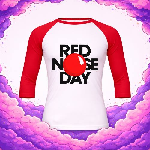 Red Nose Day T-Shirt | Red & White 3/4 Sleeve Red Nose Day T-Shirt | Red & White 3/4 Sleeve