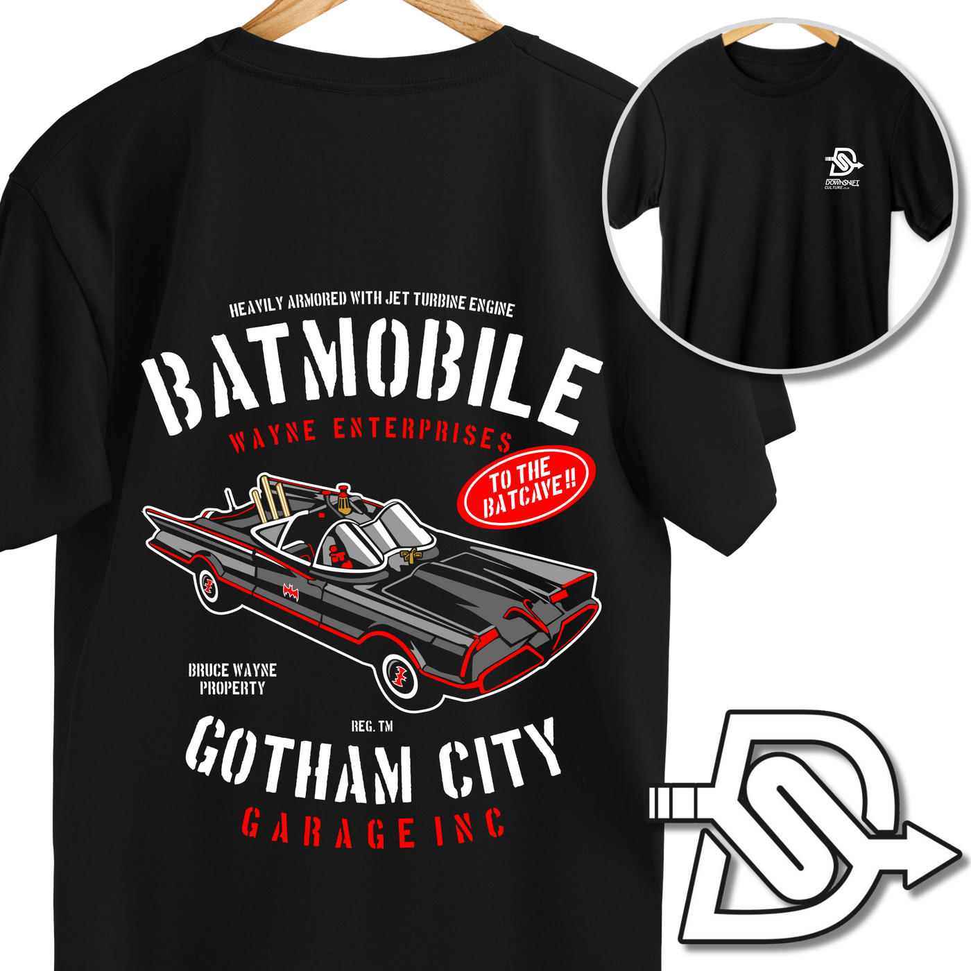 DownShift Culture  Batmobile T-Shirt – Ride Like the Dark Knight Through Gotham City! 🦇