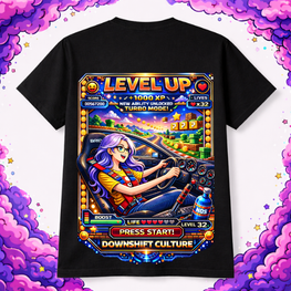 Downshift Culture "Level Up" Unisex Tee – JDM Arcade Racer Anime T-Shirt