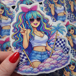 Rainbow Racer Anime Girl Sticker – JDM Car Culture Stickerbomb Decal | Downshift Culture